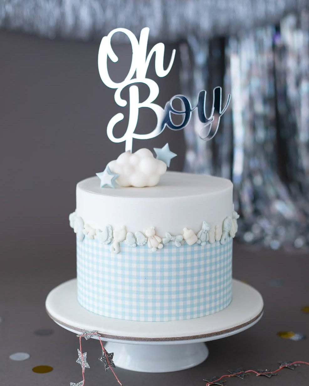 mavi baby shower pastası – kareli erkek bebek pastası