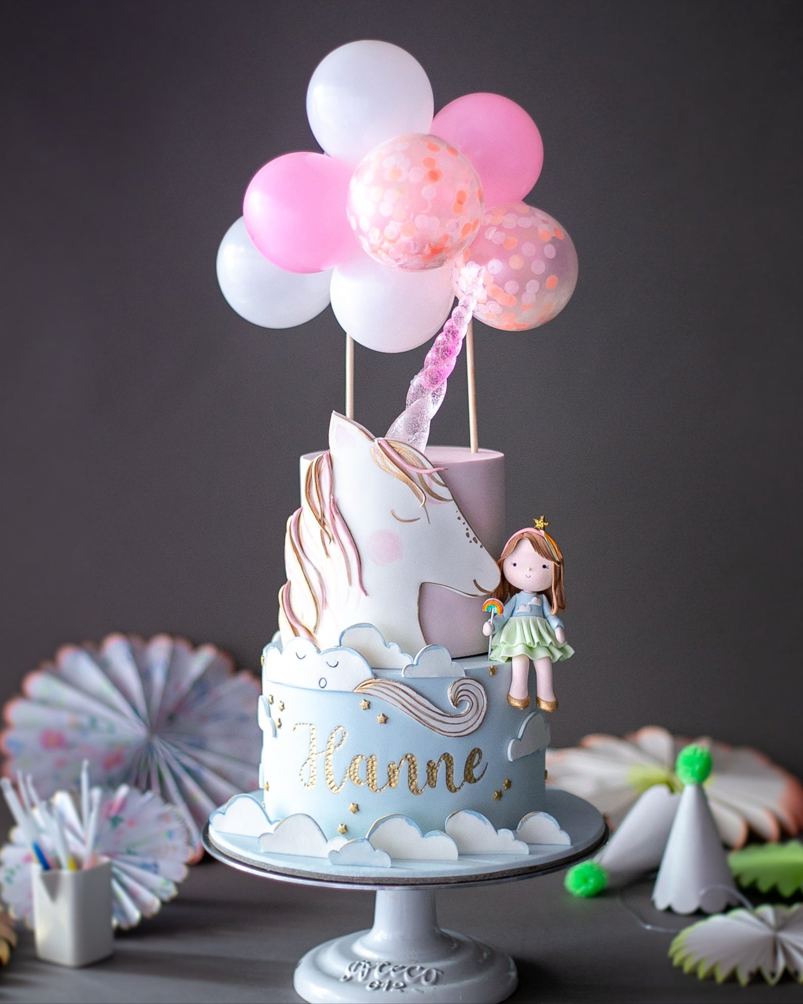 meri meri unicorn pasta – balon temalı kız çocuk pastası