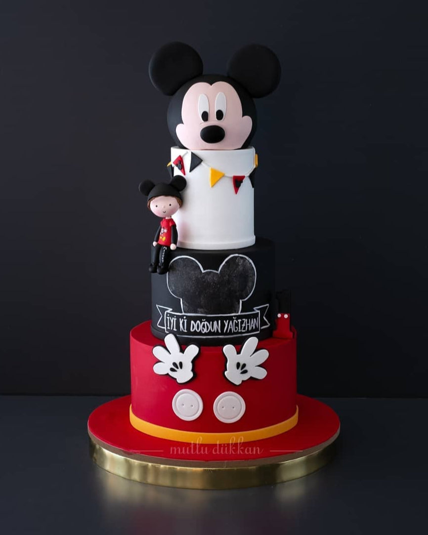 mickey pasta – 3 katlı erkek doğum günü pastası