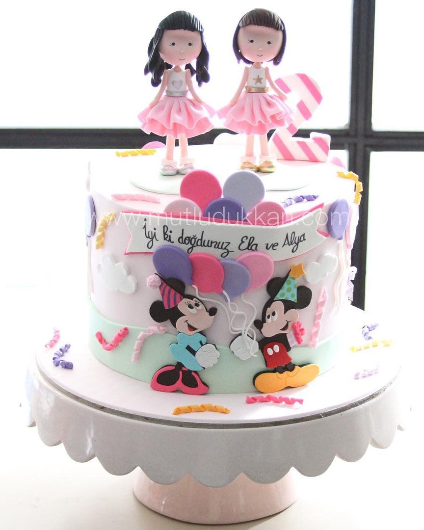 minnie mickey pasta – arkadaş figürlü kız çocuk pastası