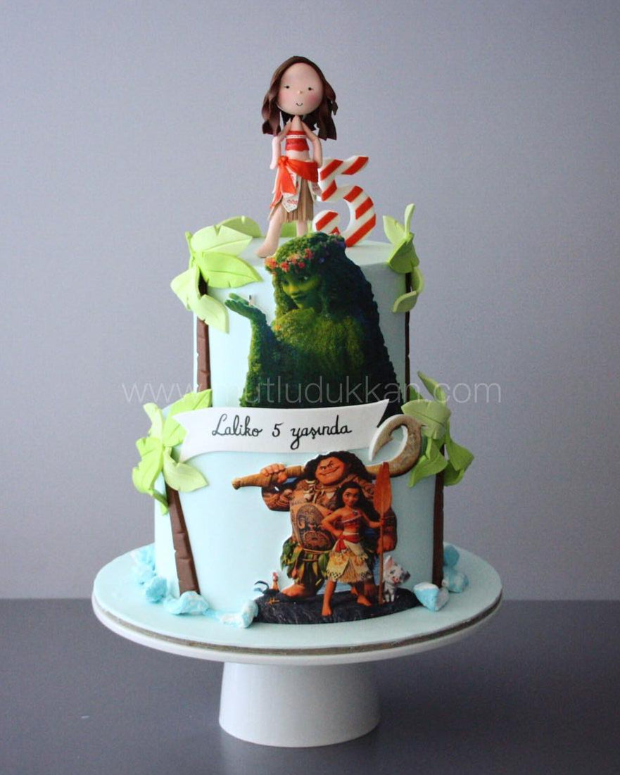 moana pasta – orman temalı kız doğum günü pastası