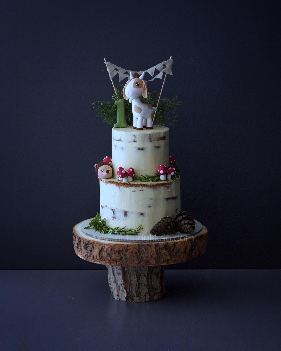 orman pasta – keçi ve kirpi figürlü erkek çocuk pastası (naked cake)