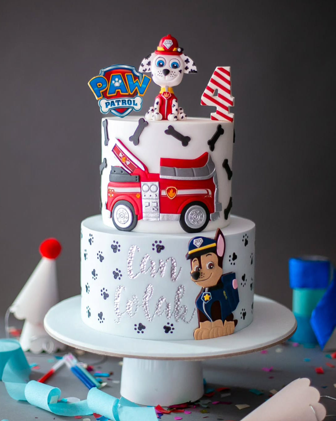 paw patrol pasta – itfaiye araçlı erkek çocuk pastası