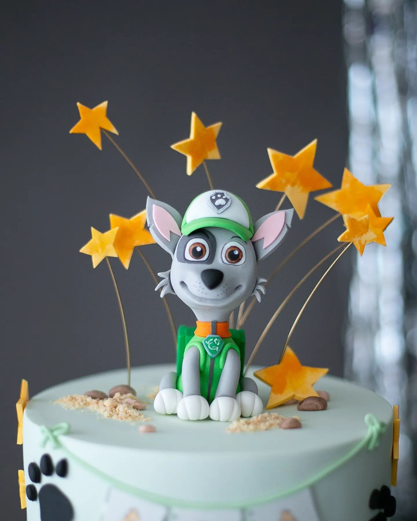 paw patrol pasta – rocky figürlü doğum günü pastası