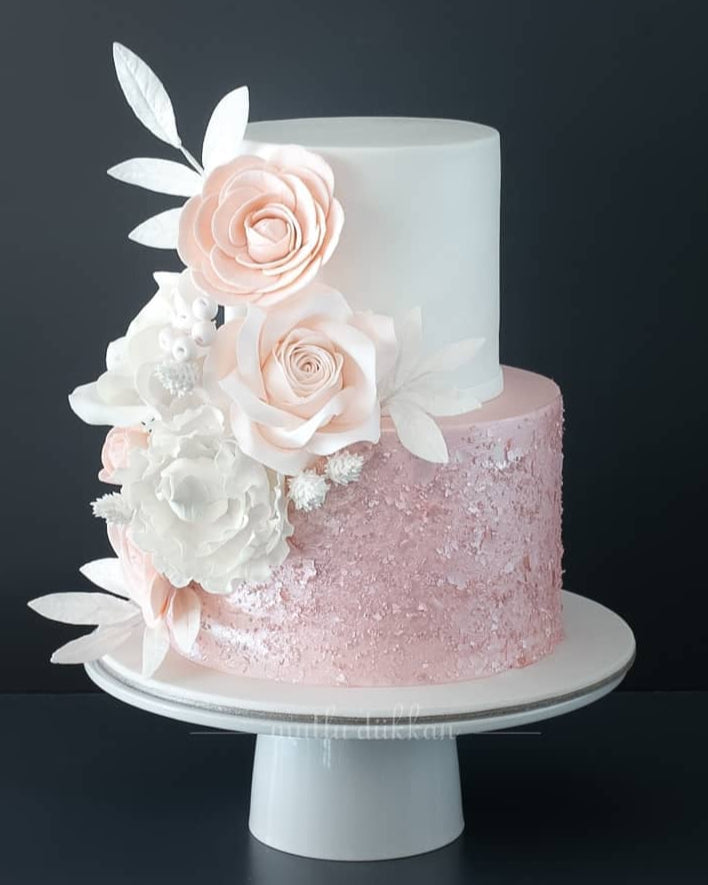 pembe beyaz pasta – sim ışıltılı modern nişan pastası