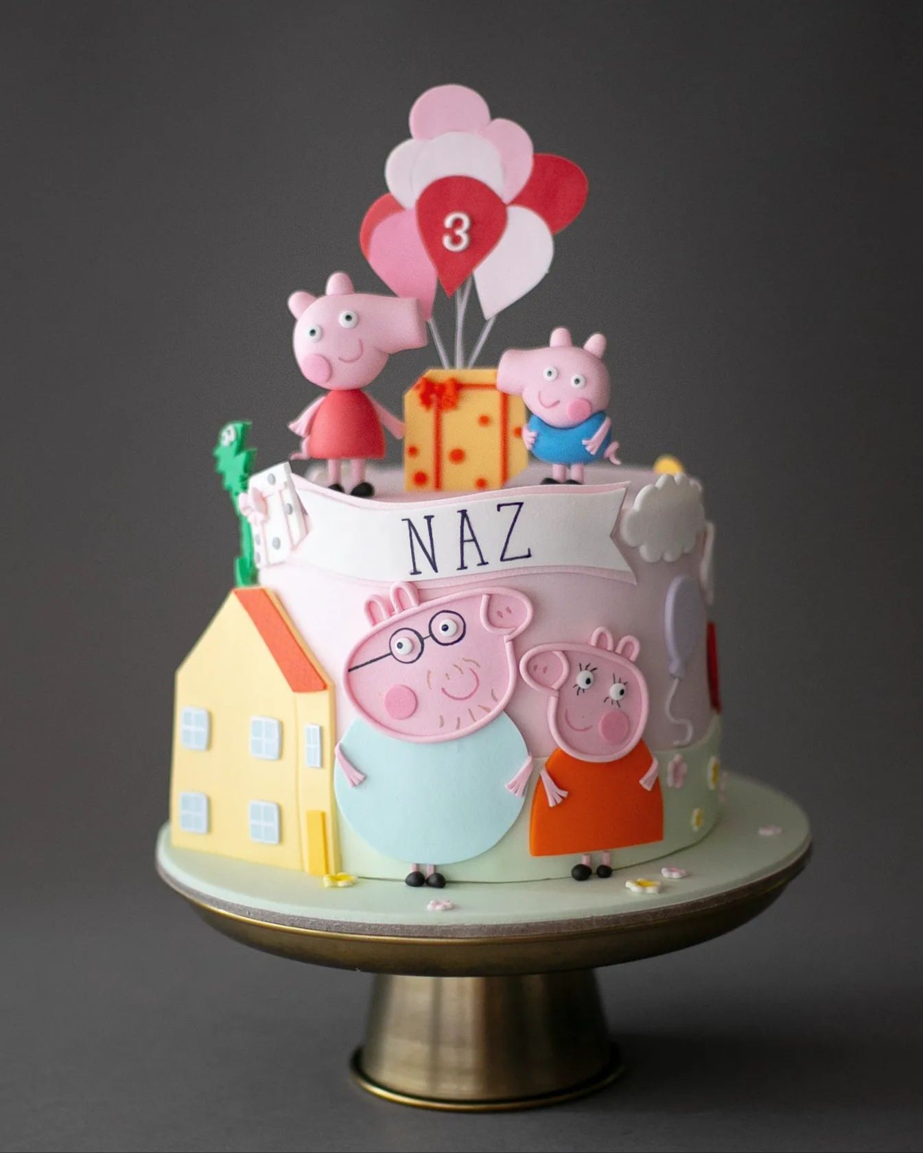 peppa pig pasta – george ve balon süslemeli kız pastası