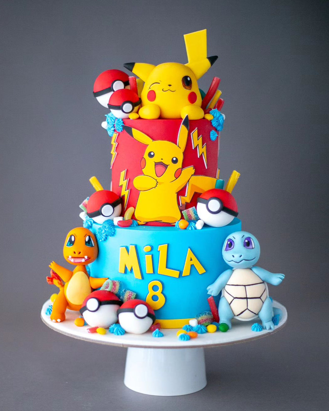 pikachu pasta – charmander ve squirtle figürlü pasta