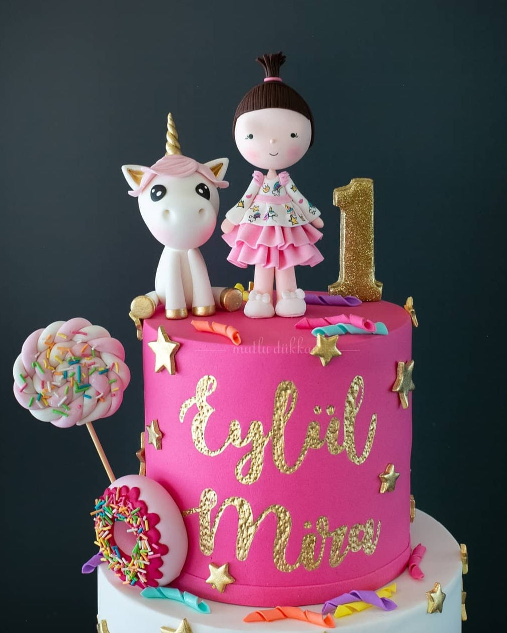renkli gökkuşağı pasta – unicorn temalı kız çocuk pastası