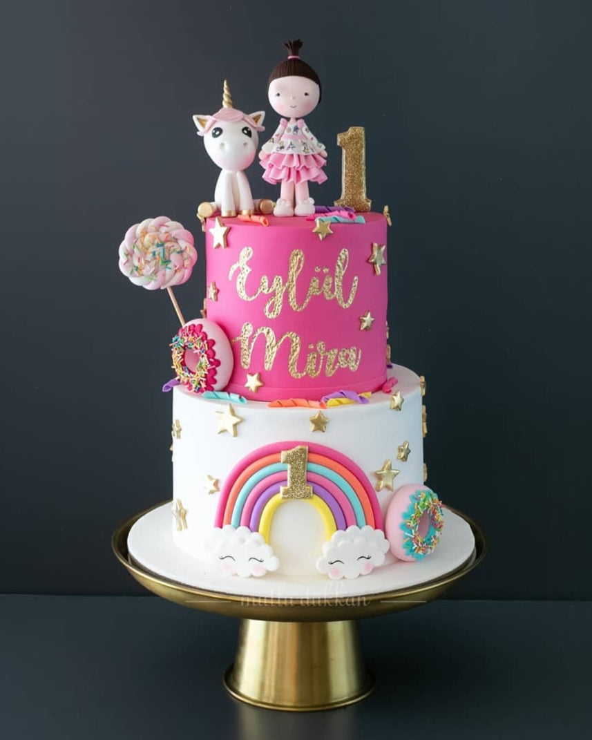 renkli gökkuşağı pasta – unicorn temalı kız çocuk pastası