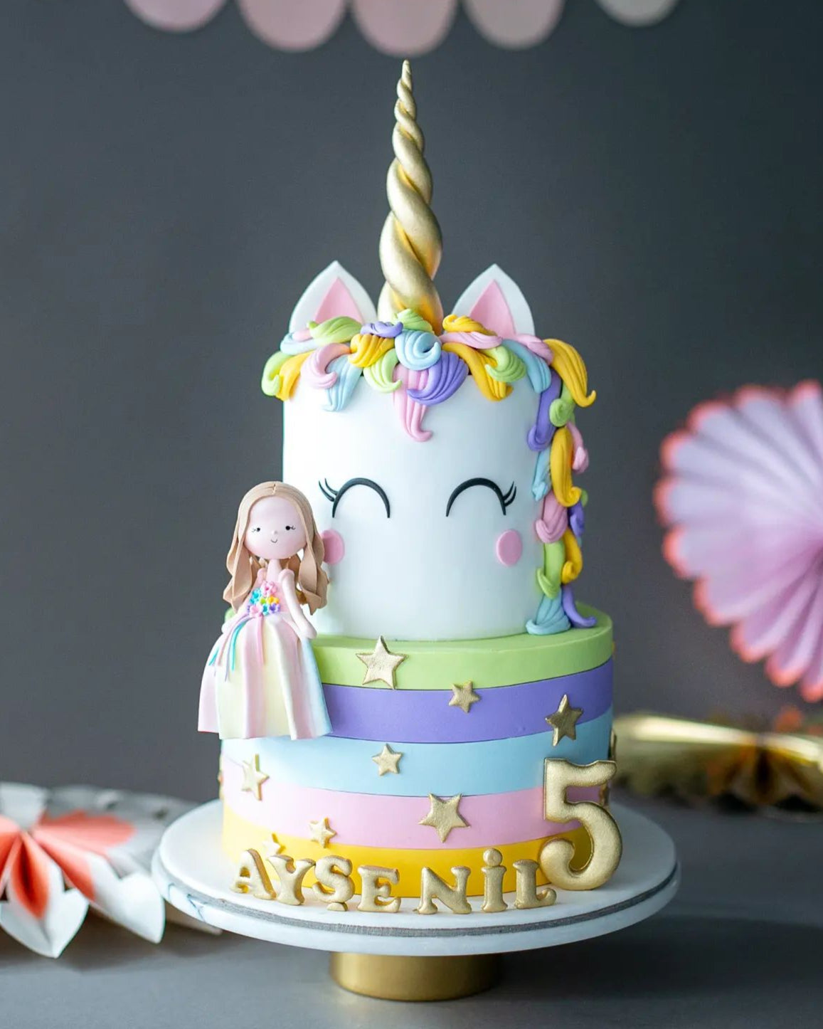 renkli unicorn pasta – canlı renklerde kız çocuk pastası