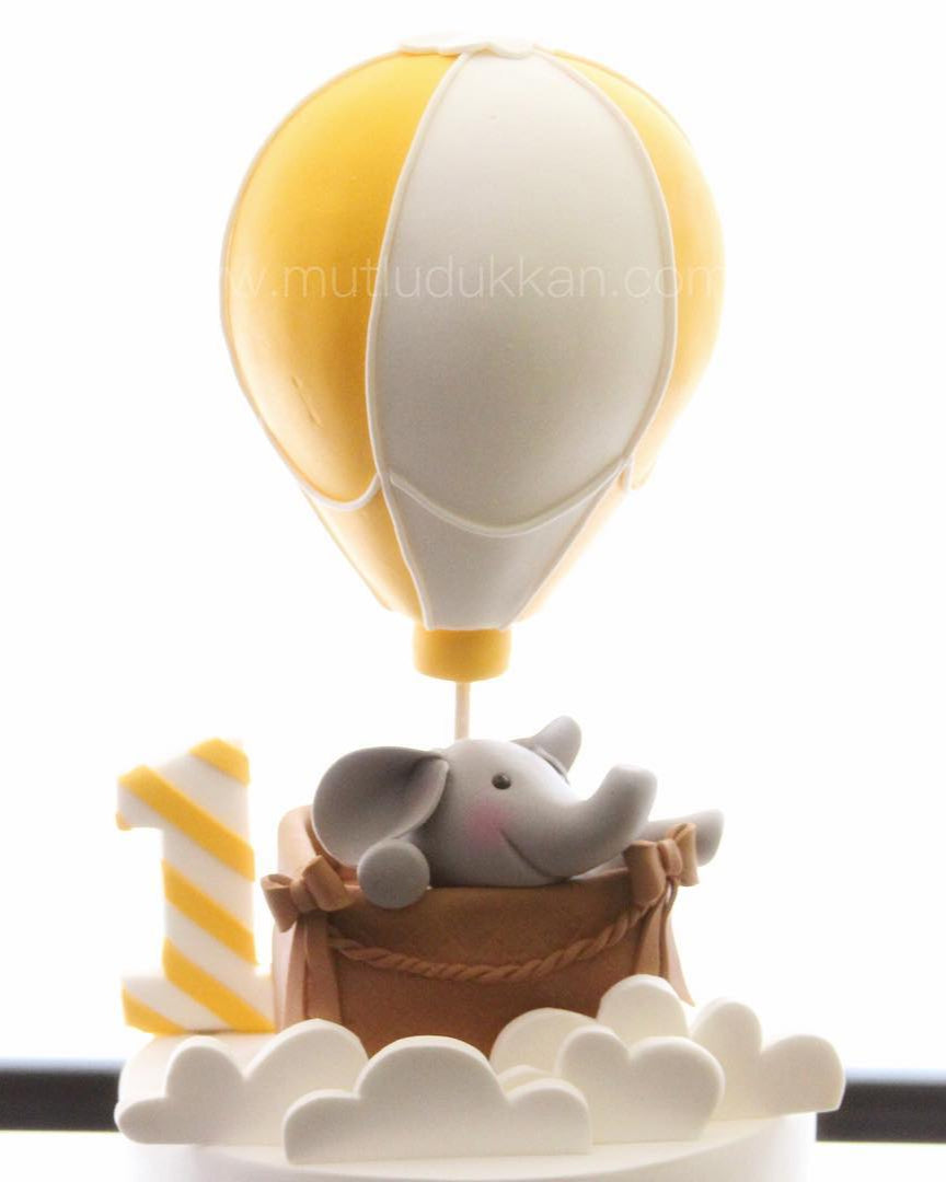 sıcak hava balonu pasta – fil figürlü erkek bebek pastası