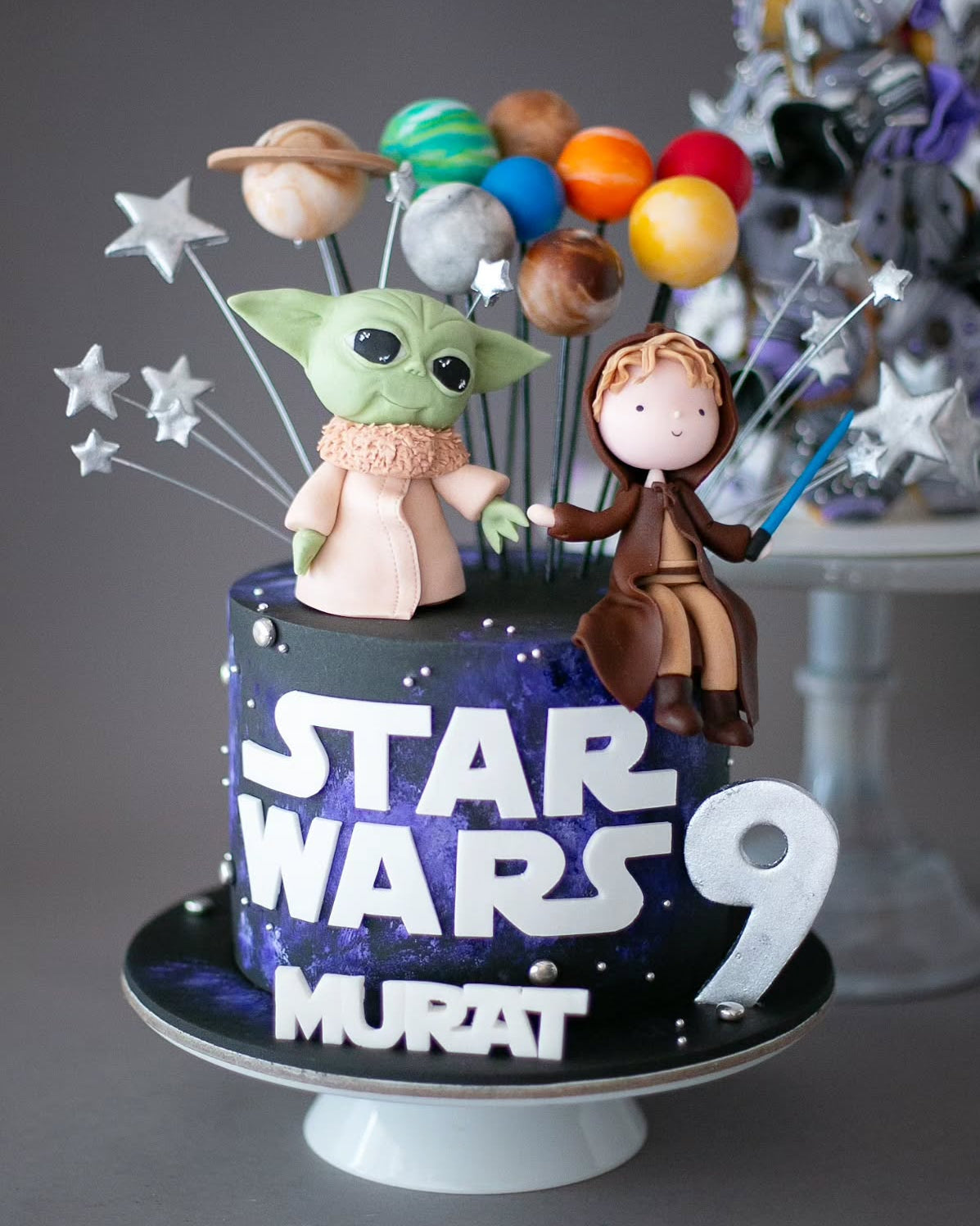 star wars pasta – baby yoda ve uzay temalı erkek pastası
