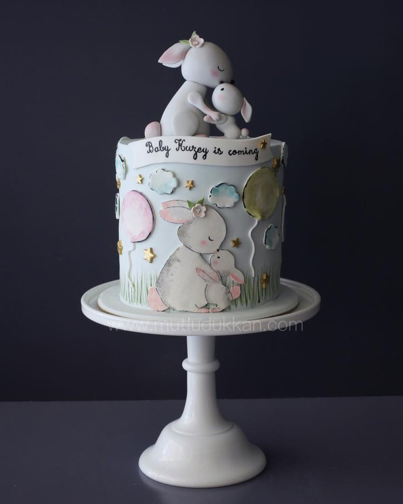 tavşan pasta – anne ve bebek temalı baby shower pastası