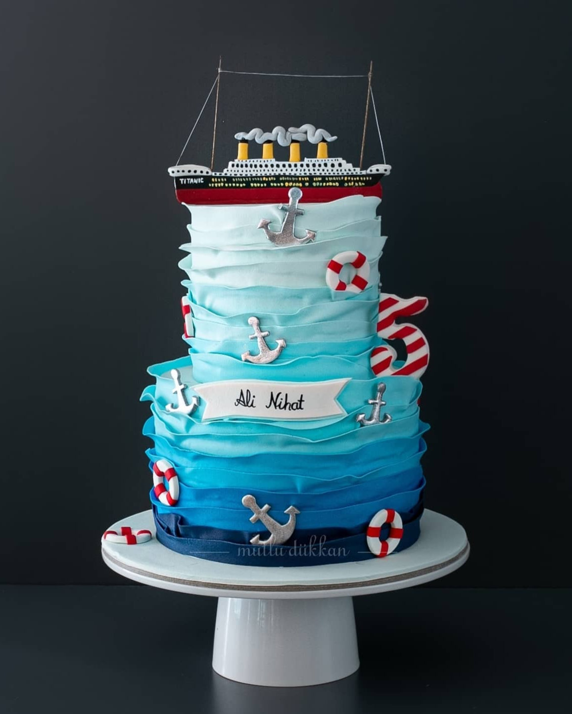 titanic pasta – denizde gemi temalı erkek çocuk pastası