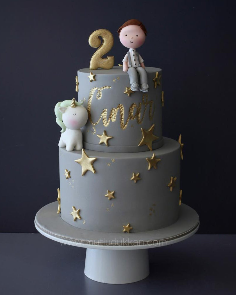 unicorn pasta – gri erkek çocuk doğum günü pastası