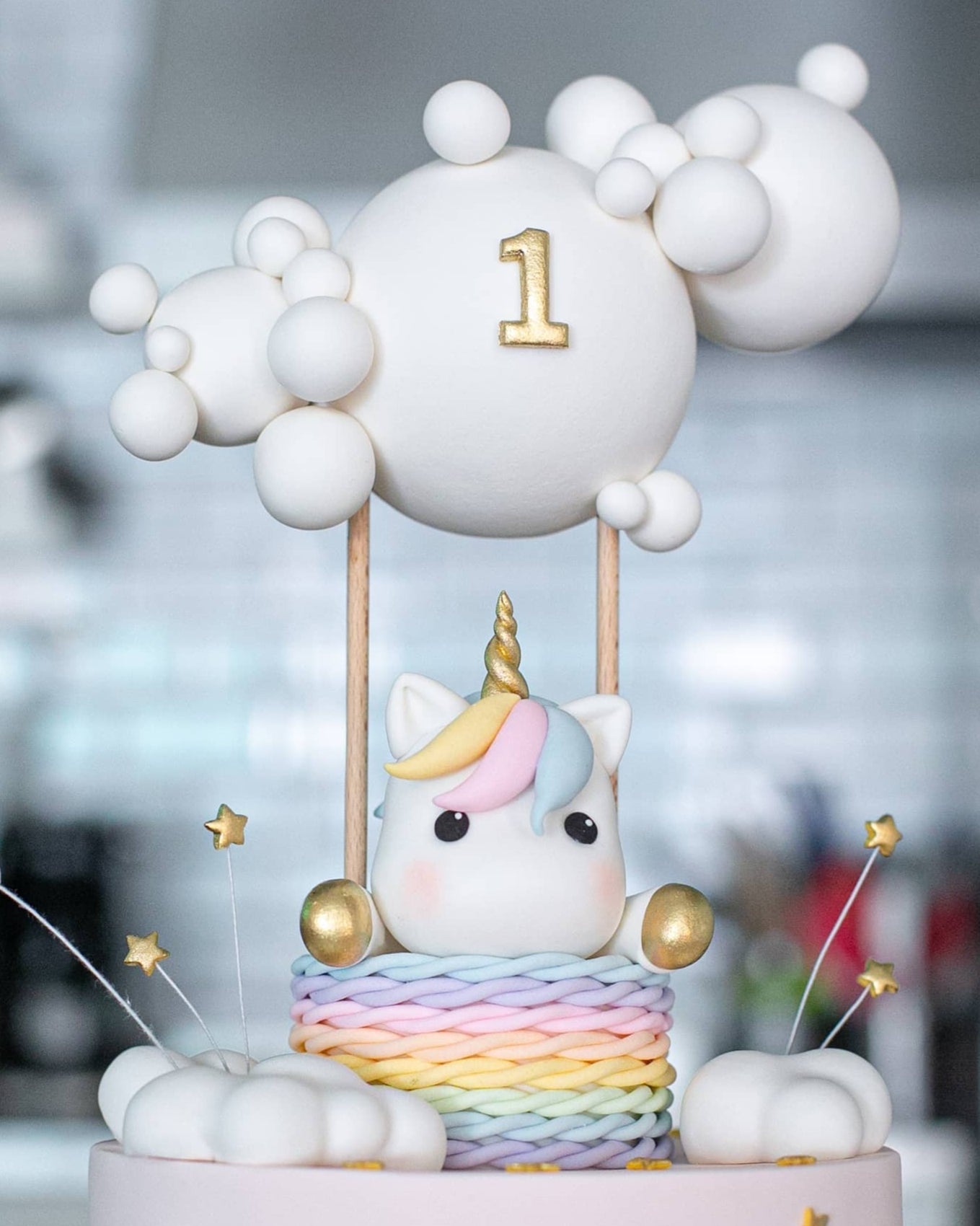 unicorn pasta – sıcak balon temalı 1 yaş kız pastası