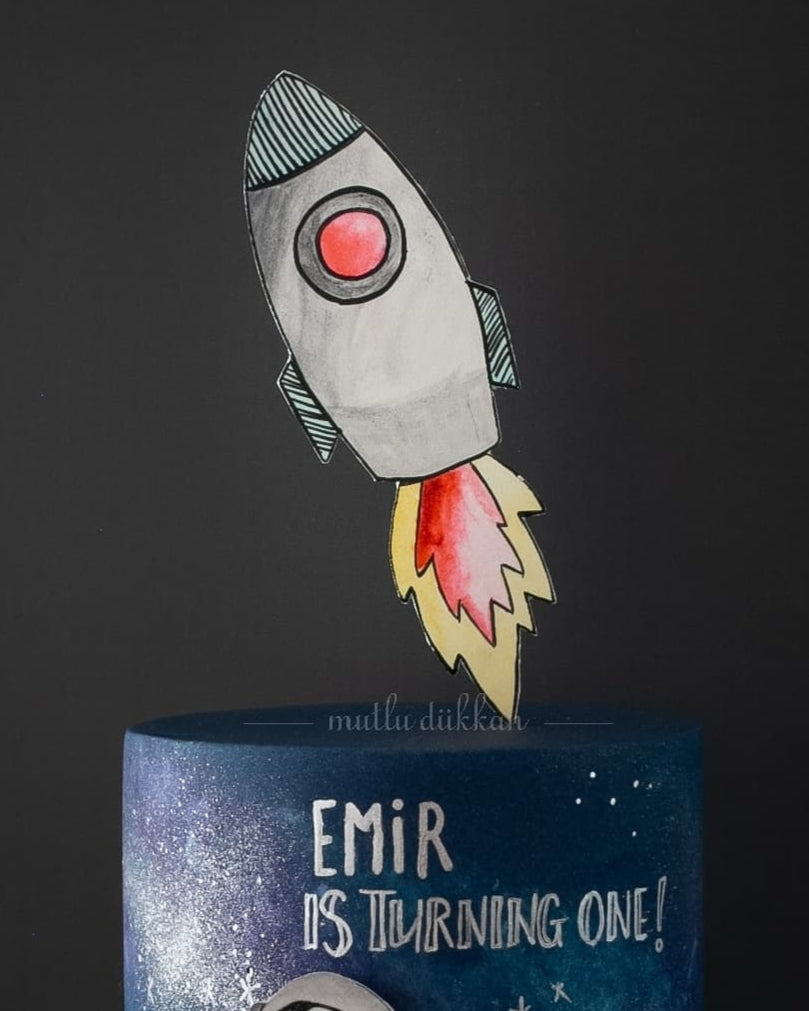 uzay pasta – roket ve astronot temalı erkek çocuk pastası