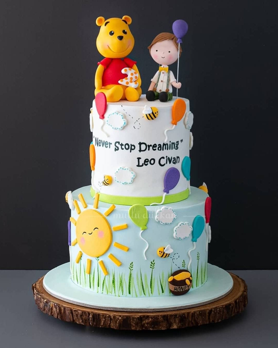 winnie the pooh pasta – güneş ve balon temalı pasta